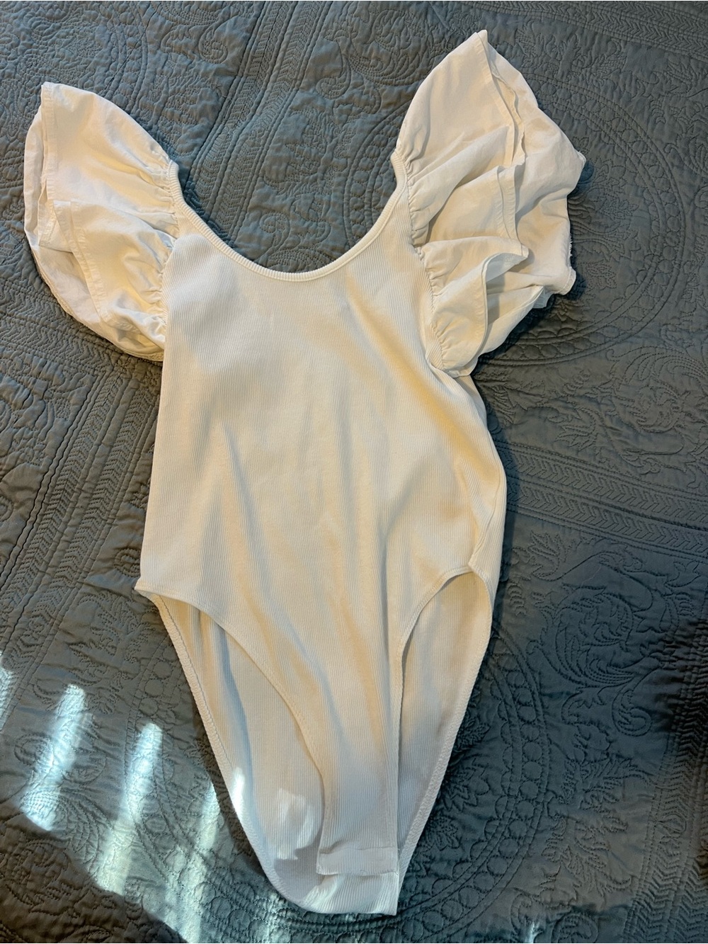 Zara White Puff-Sleeve One-Piece Bodysuit